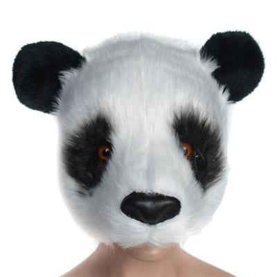 China Panda Moving Mouth Half-Face Faux Fur Handmade Costume Adult Mask for sale