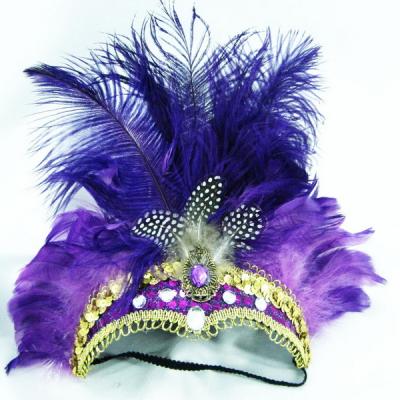 China Wholesale cheap costume stage girl belly dance party wear fabric performance feather headpiece purple carnival for sale