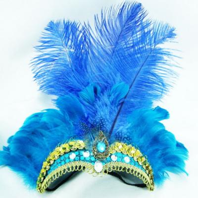 China New Blue Cloth Fashion Fascinator Flower Ostrich Feather Cocktail Hat Hair Accessories For Women Sewing Headpieces Headdress for sale