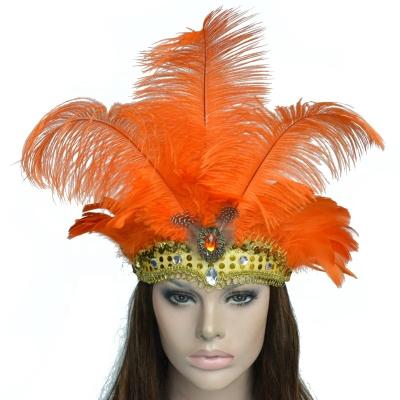 China Handmade Carnival Costume Feather Headdress , Turquoise Halloween Mask Cosplay Party Hair Accessory for sale