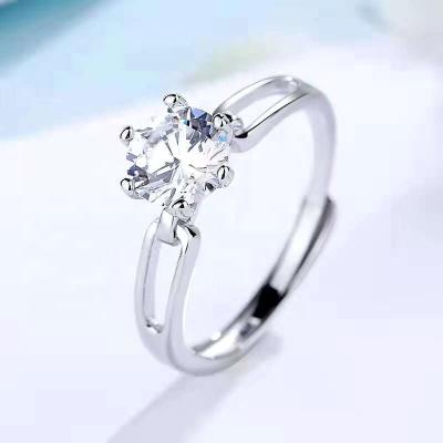 China 925 Fashion Customized Adjustable Size Master Diamond Rings CLASSIC Round Shape 1ct Slivers Moissanite Diamond Rings For Girls for sale