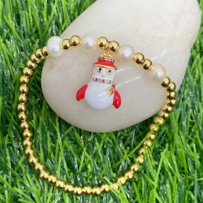 China TRENDY Christmas Snowman Bead Bracelet For Women 2021 Trend Enamel Snowman Bead Gold Plated Bracelet for sale