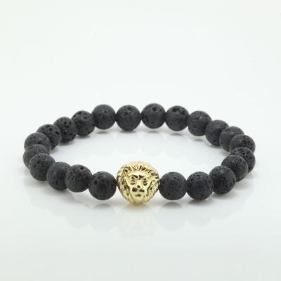 China Anil Arjandas Classic 24k Lion Head Magnetic Silicone Bracelets Rocky Lava Stone Beads Bracelet for sale