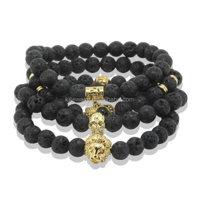 China Hot Selling Tai Chi Design 24k Gold Plated Bracelet Onyx 8mm Black Lava Stone Beads Natural Tiger Eye Stone for sale