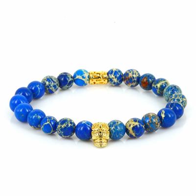 China Trendy Key Bead Bracelets Most Popular Skull Gemston Blue Stone Bracelet For Men for sale