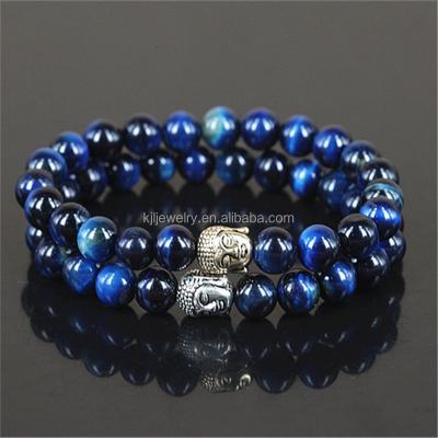 China Silver Hot Shape Blue Tiger Eye Gem Stone Beads Bracelet, Natural Stone Buddha Bracelet, Custom Men Jewelry for sale