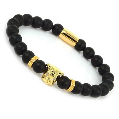 China Trendy Mens Jewelry Bulldog Charm Bracelet For Women 8mm Beads Pulseras Masculina Black Stone Incantation Prayer for sale