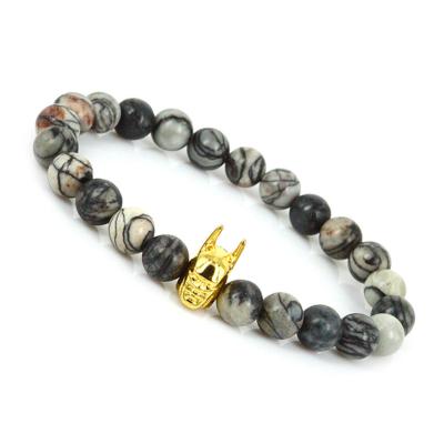 China Wholesale Trendy Jewelry Fashion Style Handmade Bracelets Bat 8mm Agate Beads Stretch Bracelet For Men for sale