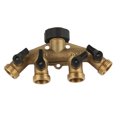 China Garden Irrigation High Quality Brass Hose Quick Connect Water Hose 4 Way Splitter Connector With Shut Off Valve for sale