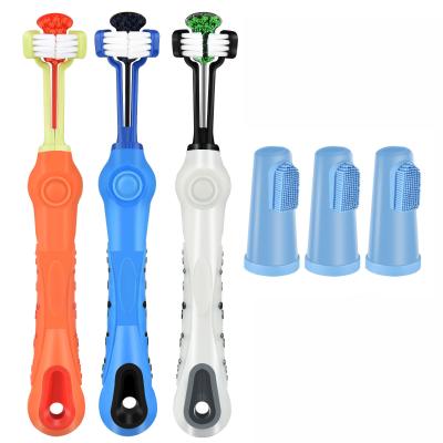 China 3 PCS Durable Material TPR PP Material Stocked White Blue Orange White Cleaning Dog Finger Toothbrush Set For Dogs for sale