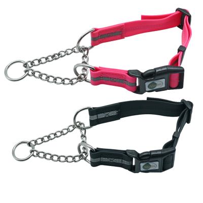 China Large Snake Reflective Stainless Steel Chain Metal Buckle Dog Training Collar With Half PVC Coated Nylon Strap for sale