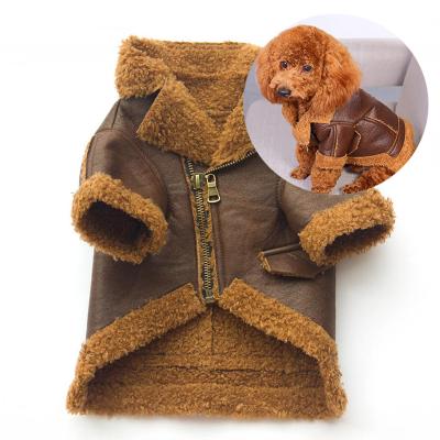 China Sustainable Cute Brown Colors New Design PU Leather Coats Small Pet Chihuahua Dog Clothes Jackets Clothing for sale