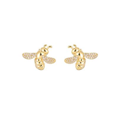 China Fashionable, elegant durable and simple, zirconium inlaid bee earrings on the left and right sides, women's children's earrings for sale