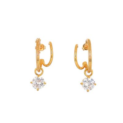 China Durable 18K Gold Plated Zirconia Vine Shaped C Shaped Women's Earrings Charming Fashion Jewelry Earrings for sale