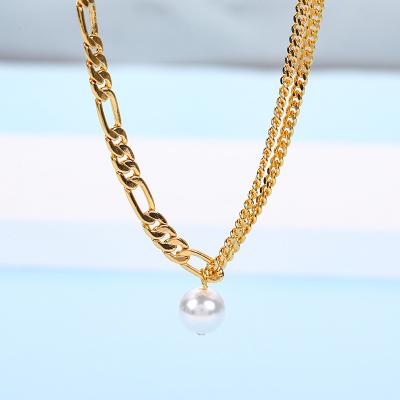 China Charm Fashion Necklace Durable 18K Gold Plated Chain Necklace Women's Pearl Cuban Chain Figaro Combination Necklace for sale