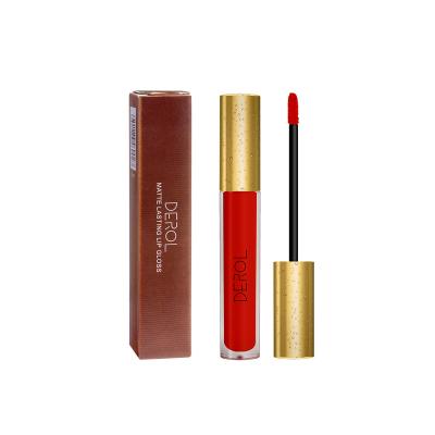 China DEROL Waterproof Matte Lip Glaze Multi Colors Non Fading Waterproof Glitter Lip Gloss OEM Private Label Matte Cosmetics for sale