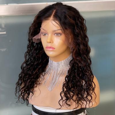 China Christmas Hot Sale Water Wave 18in 180% Virgin Hair Lace Front Wig Depp Wave Brown Wigs for sale