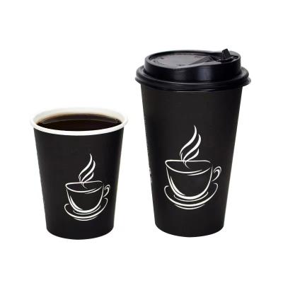 China Recyclable Custom Logo Printed High Quality Disposable Black Color Coffee Hot Chocolate Paper Cup With Lid for sale