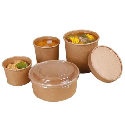 China 8oz-32oz Recyclable Compostable Disposable Paper Soup Cup Bowl Packaging Packaging With Paper Lids Plastic Lids for sale