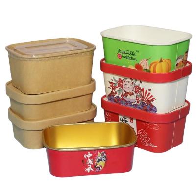 China Recyclable Disposable Biodegradable Rectangle Takeaway Container Food Wrapping Paper Lunch Boxes Packaging for sale