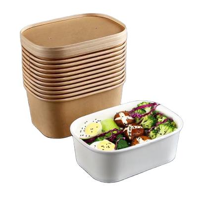 China Rectangle 500ml 1000ML Recyclable Biodegradable Fast Food Take Out Box With Lid Kraft Disposable Food Container for sale