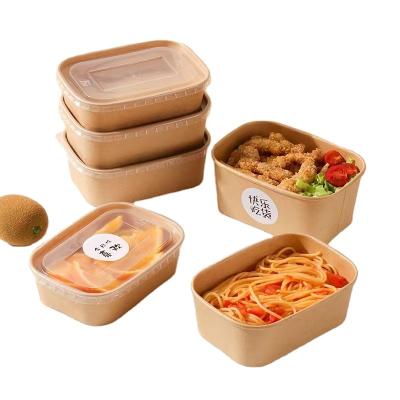 China Recyclable Take Out Lunch Dispos Hot Rectangle Fast Food Container Paper Bowl Rectangle Box Packing Boxes Takeaway Package for sale