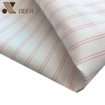 China Shrink-Resistant Ready To Ship 190T Taffeta 55GSM Woven 100% Polyester Cheapest Red Stripe Pattern Sleeving Stripe Fabric For Suit for sale