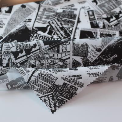 China Custom Newspaper Shrink-Resistant Design Printed Polyester Lined Fabric For Bags for sale