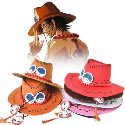 China Image 2 Styles 2 Sizes Hot Sales Luffy Straw Hat Cartoon Sunscreen Cosplay Neck String Anime Flat Hats For Adult for sale