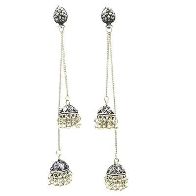 China Unique LosoDo Indian Gypsy Ethnic Tassel Long Earrings For Women Boho Jhumkas Fashion Silver Elegant Minimalist Jewelry for sale