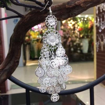 China LosoDo European and American Bohemian round hollow tassel retro silver earring fashion ethnic female earing jewelry for women accesorie for sale