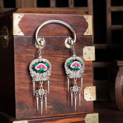 China Vintage Miao silver bohemian female jewelry ethnic national tribal embroidery long tassel women's earrings pusheen bijuteria jhumka for sale