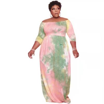 China BOBOYU New Breathable Tie Dye Maxi Dress Plus Size 4XL Long Sleeve Dress For Women Party Dresses for sale