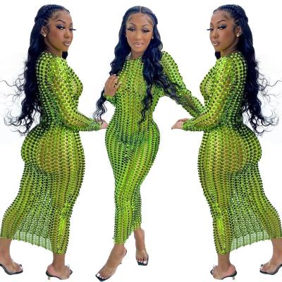 China BOBOYU style 2022 sale long sleeve bodycon dress women sexy club dress breathable warm neon green fish skin for sale