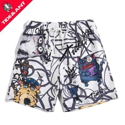 China Breathable BOBOYU NK Custom Logo Plus Size Men Shorts Casual Cartoon Graffiti Printed Summer Swim Trunks Shorts Beach Wear for sale