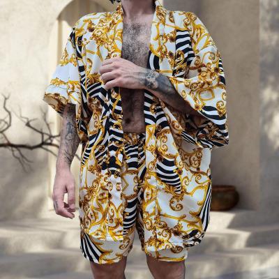 China HIGH QUALITY BOBOYU Vintage High Quality Customized Oversized Loose Shirt For Men Casual Two Piece Shorts Set Summer Beach Wear for sale