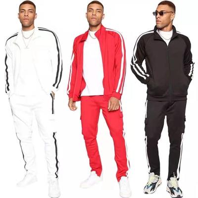 China BOBOYU Breathable Wholesale Custom Zipper Full Up Jacket And Cargo Pants Set Side Stripe 2 Pieces Set Men Fashion Tracksuit for sale