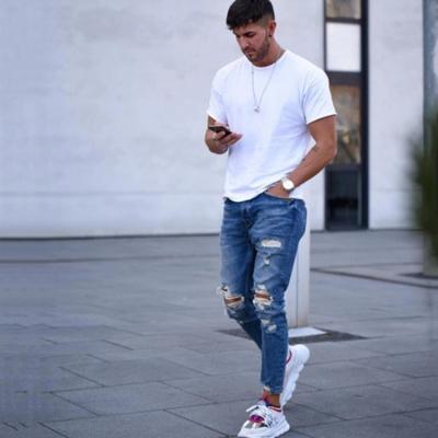 China Fall 2021 New Arrivals Cotton Viable Mens BOBOYU Jeans Fashion Ripped Skinny Distressed Denim Pants Casual Streetwear for sale