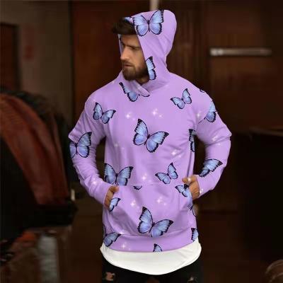 China BOBOYU 2022 New Arrivals Fashion Breathable Butterfly All Over Printing Purple Hoodies For Men High Streetwear for sale