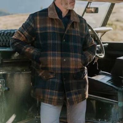 China BOBOYU New Design Windproof Men's Long Sleeve Turn Down Collar Plaid Shirt Jackets Vintage Button Warm Winter Casual Coat for sale