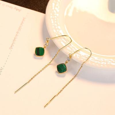 China Long Color Keeping Malachite Earrings S925 Sterling Silver Simple Fashion Long All-body Earrings for sale