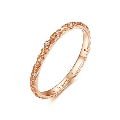 China Long Color Keeping 925 Korean Sterling Silver Vintage Fashion Elegant Hired Rose Gold Zircon Rings For Women for sale