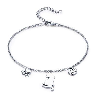 China FASHIONABLE Wholesales Cute Pet Cat Charm Chain Bracelets of 925 Sterling Silver Women Jewelry Adjustable for sale