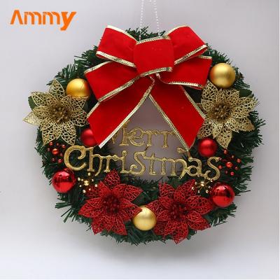 China Plush cloth+plastic Ammy Decoration Plastic Christmas Wreath Hanging Artificial Crafts Glitter Christmas Hot Items Customized Wreath Set for sale