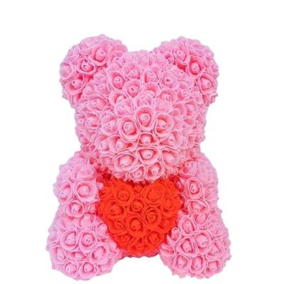 China Good Quality Ammy 40cm Foam Rose Flower Christmas Teddy Bear Birthday Wedding Gift With Box for sale