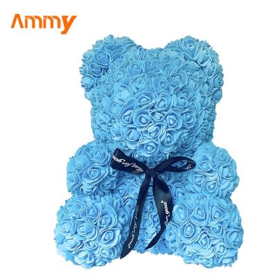 China Good Quality Ammy 40cm Foam Rose Flower Christmas Teddy Bear Birthday Wedding Gift With Box for sale