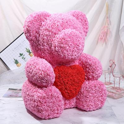 China Ammy Manufacturer Sale Birthday Gift Pe Rose Artificial Flower Bear Valentines Gift Rose Bear Good Quality for sale