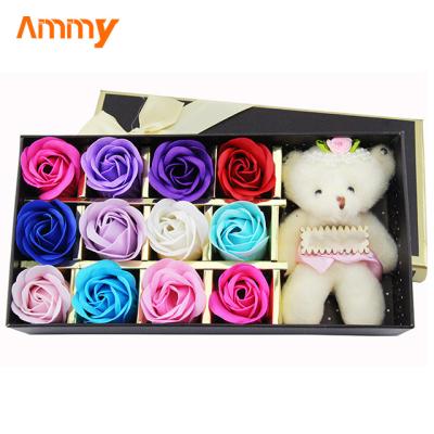 China Wholesale Good Quality Soap Flower Gift Box Rose Soap Flower Head Plus Bear Birthday Gift Christmas Wedding Supplies for sale