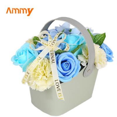 China Hot Selling Weddings Decoration Soap Flower In Basket With Hand Made For Home Decoration for sale