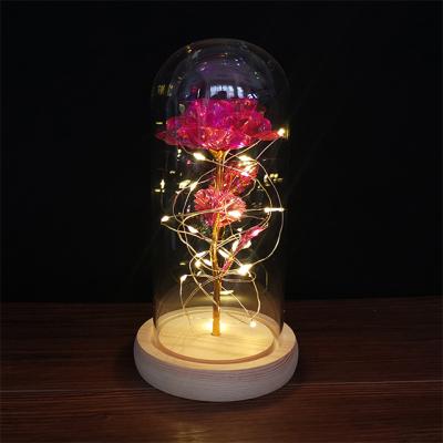 China Hot Sales Rose Gold Foil Led Light Rose Flower Valentine Day Gift Indor Decoration Ammy 24k Luminous Synthetic Immortal for sale